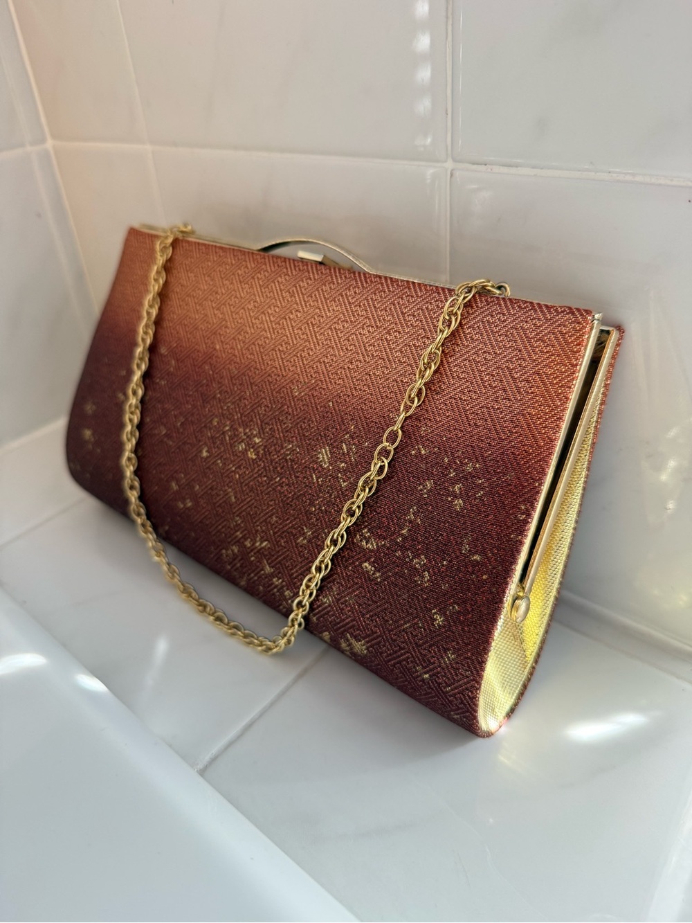 Shimmering Autumn Colors Japanese Evening Clutch with Chain